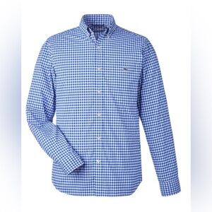 Vineyard Vines Men’s 100% Cotton Gingham Blue & White Whale Button-Down Large